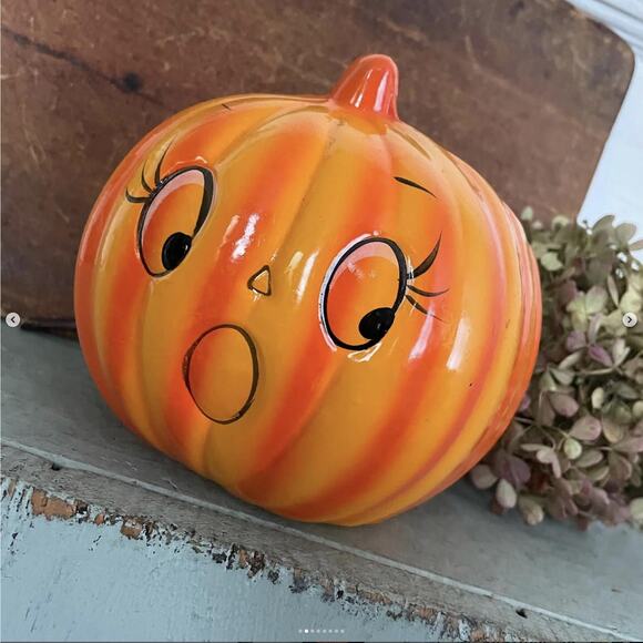 Vintage Halloween Anthropomorphic Jack JOL Pumpkin Planter Holland Floral Taiwan - Picture 2 of 8